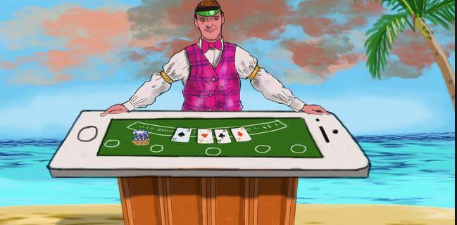 dealer with phone for table