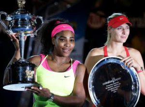 Serena and Maria holding Trophies