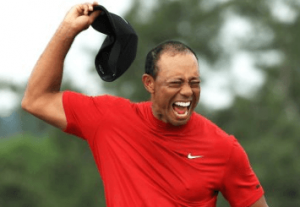 Tiger Woods celebrating the masters' win